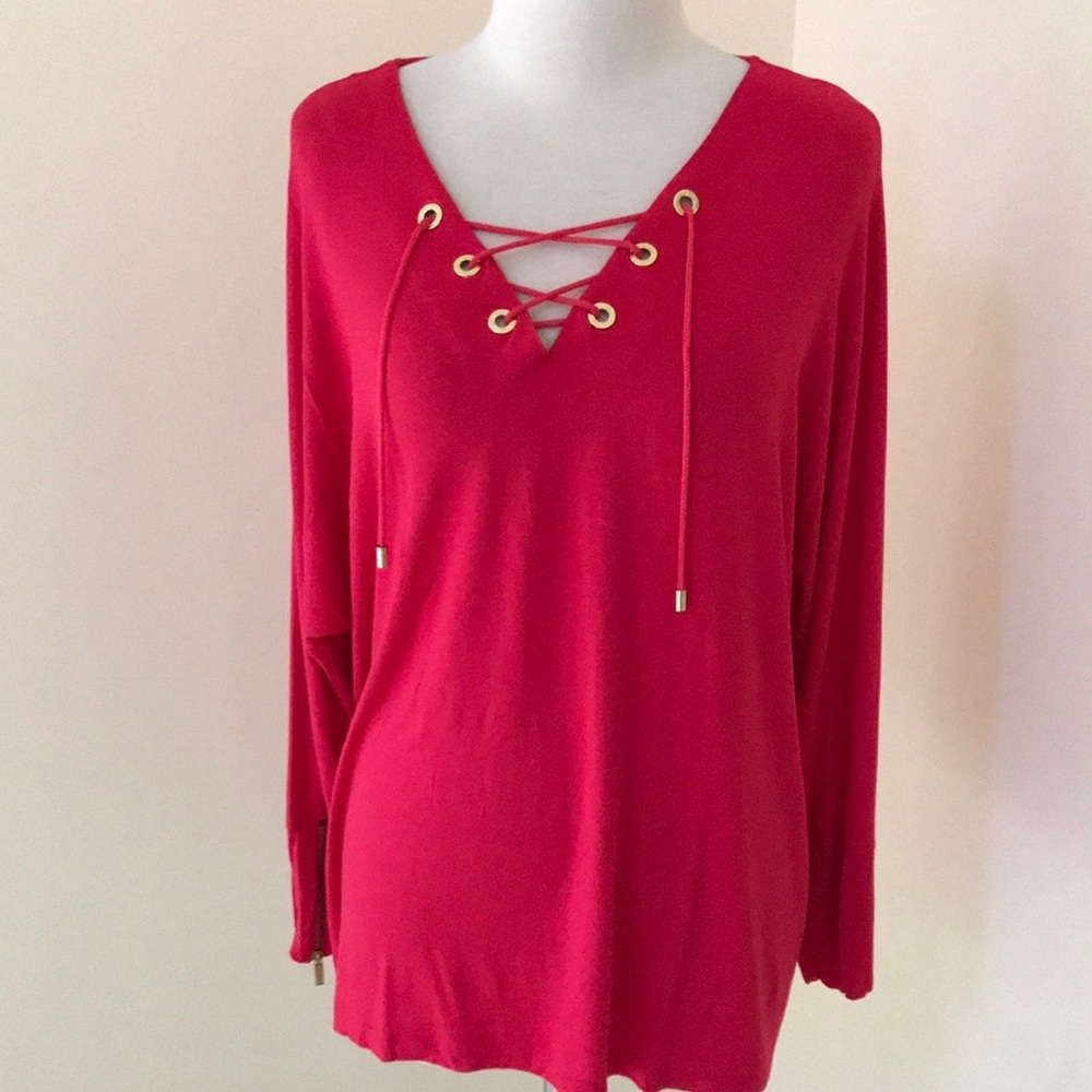 Calvin Klein XL lace up top with zippered sleeve hem.